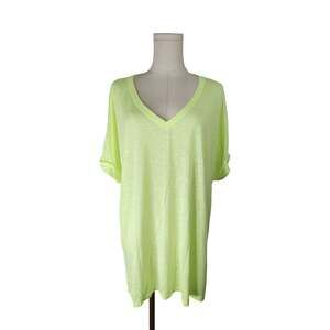 BiB! Neon Yellow V-Neck Dolman Sleeve T-Shirt Size S NWOT